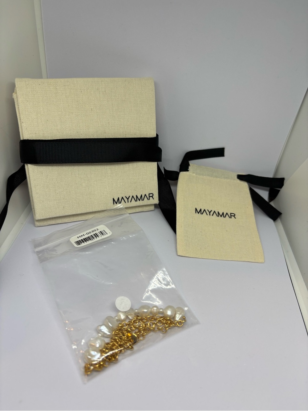 Mayamar Gold Chain Necklace with White Pearls nwt